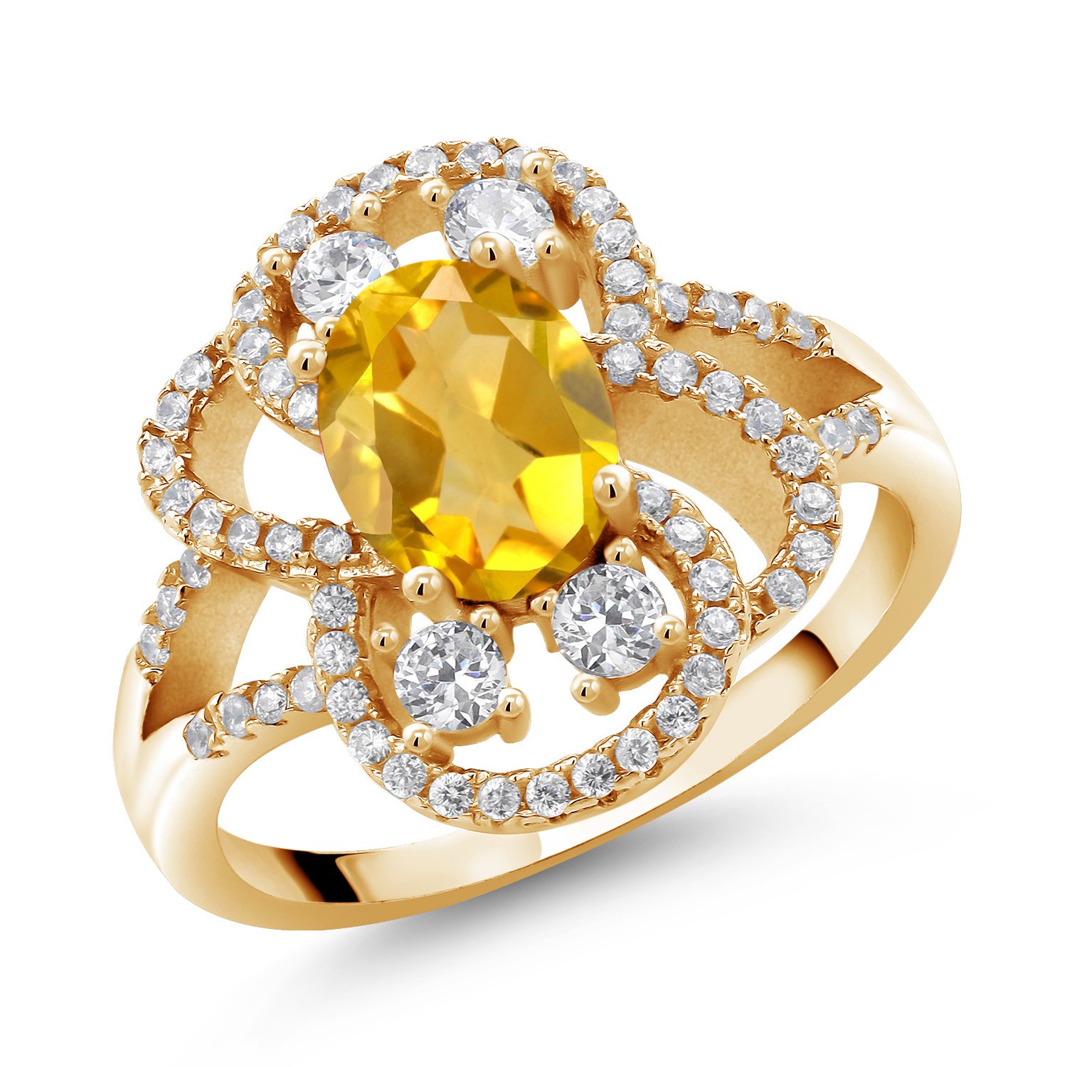 2.32 Ct Oval Yellow Citrine 18K Yellow Gold Plated Silver Ring