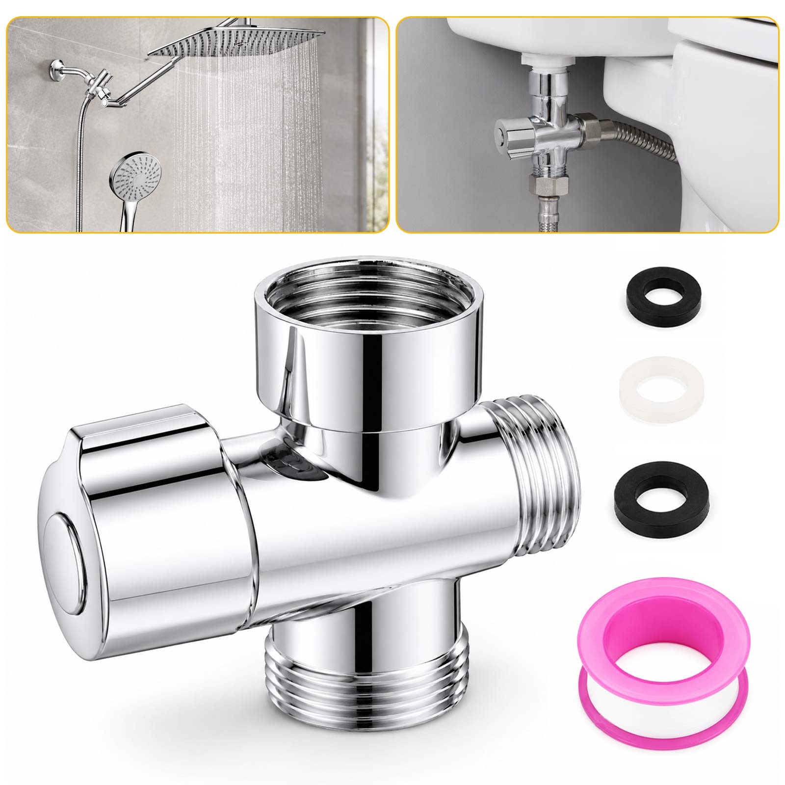 Shower Head Diverter Valve 3-Way T-adapter Brass Splitter for Handheld Hose Kit