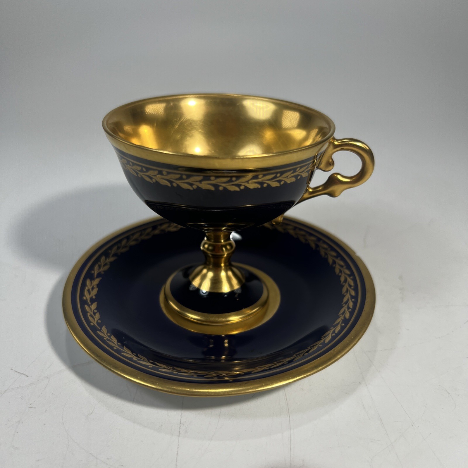 Vintage Limoges Demitasse Cup & Saucer Andre Prevot Cobalt Blue w/22k Gold READ