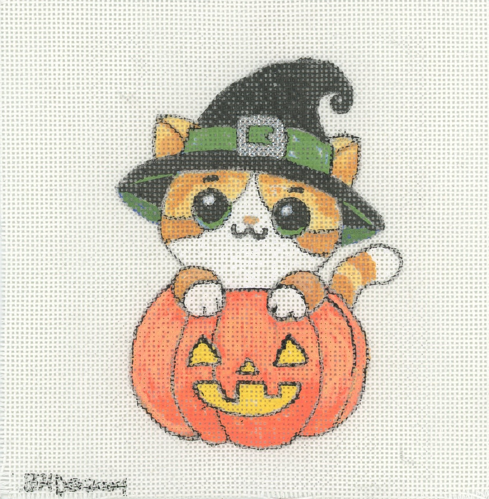 BH Designs Needlepoint Orange Cat Pumpkin Halloween HP 18ct Canvas NEW