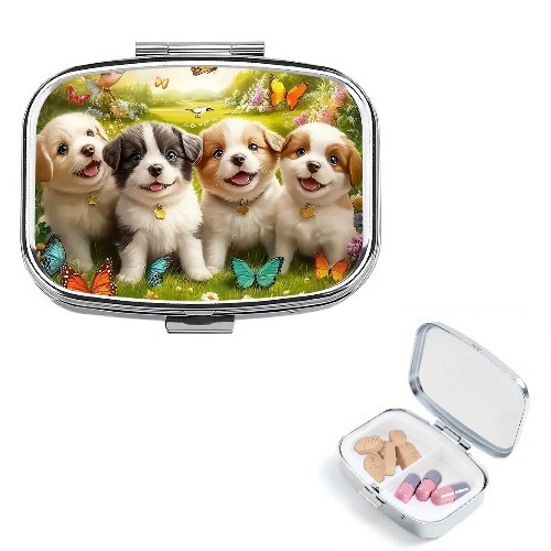 Cute Puppy Pill Box, 2 Compartment, Portable Travel Size Organizer Gift Idea