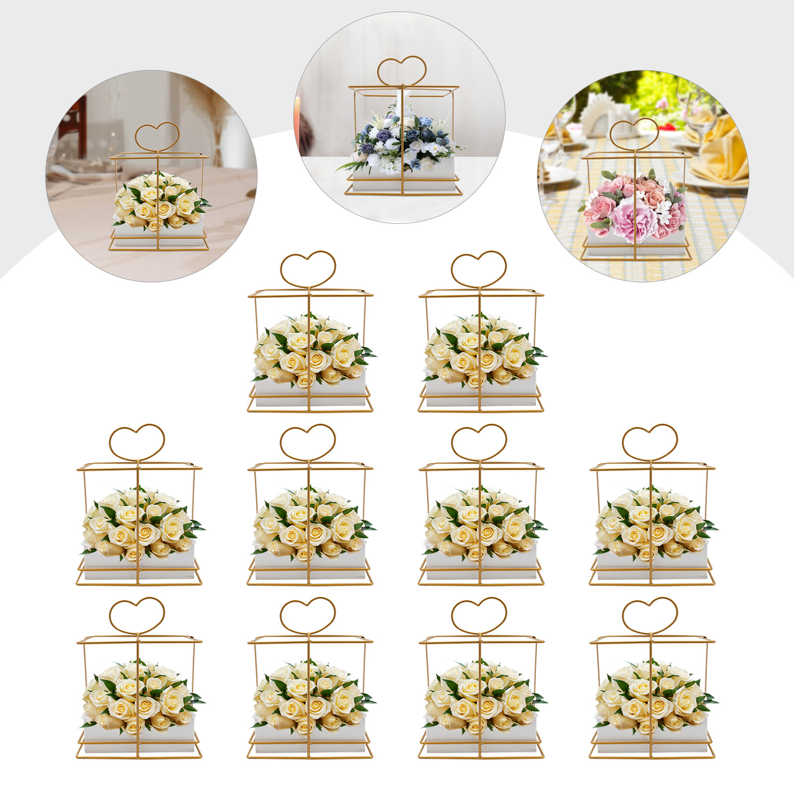 Wedding Decor Square Baskets 10pcs Iron w/Heart Handles