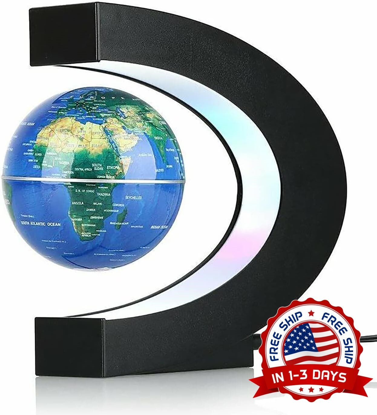 Globo Terraqueo Lampara Levitación Magnética Flotante Cambios Colores Mapamundi