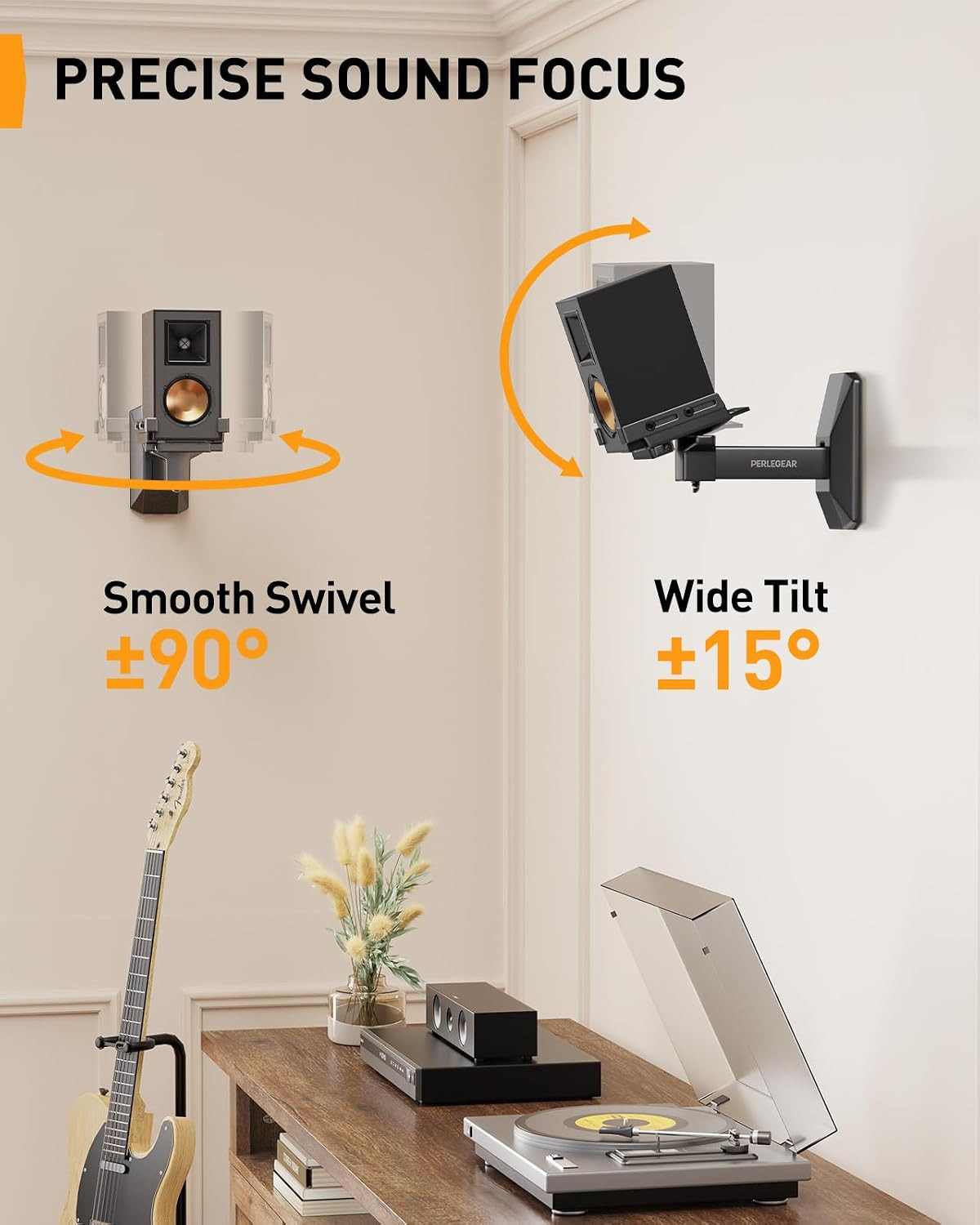 Speaker Wall Mounts, Bookshelf Speaker Mounting Brackets with Dual Side Stable C