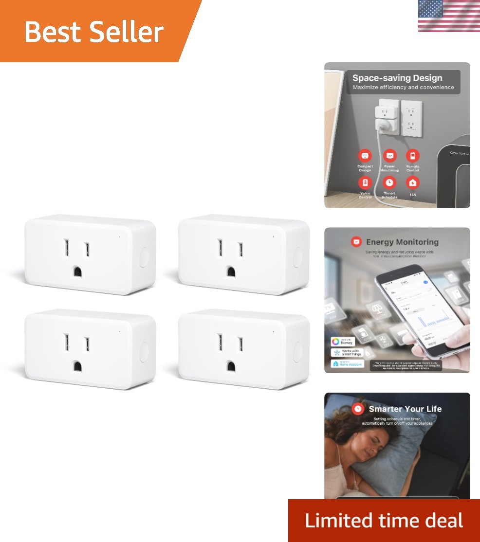ZigBee Smart Plug 4 Pack with Real-time Energy Monitoring,15A Outlet, Zigbee ...