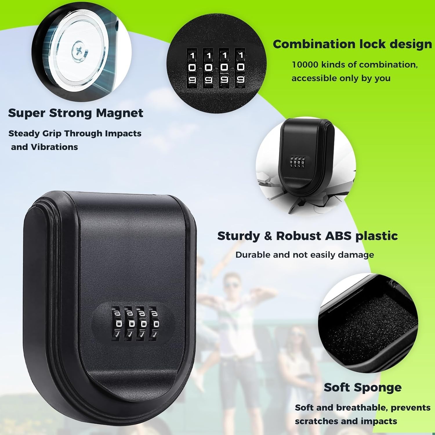 Magnetic Key Holder Box Hide A Key Under Car with Combination Lock with Stron...