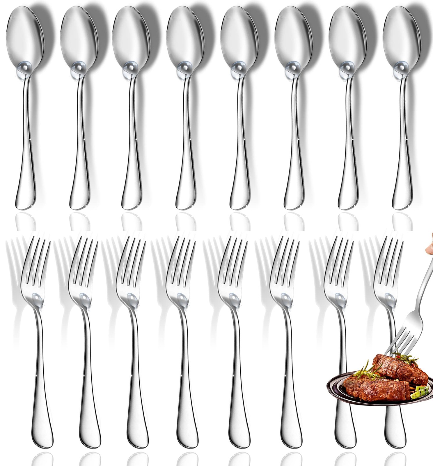 12 Pcs Spoons and Forks Set, Top Food Grade Stainless Steel Forks and Spoons Sil