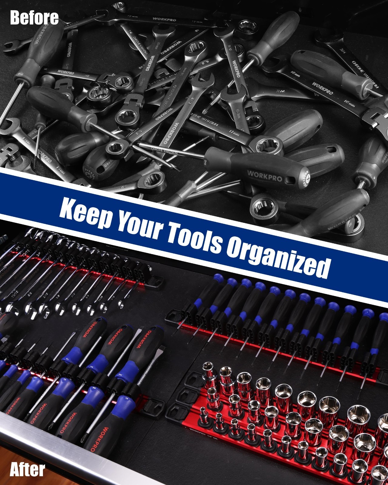 Magnetic Socket & Screwdriver Organizer Set - 6-Piece Tool Storage Solution, Met
