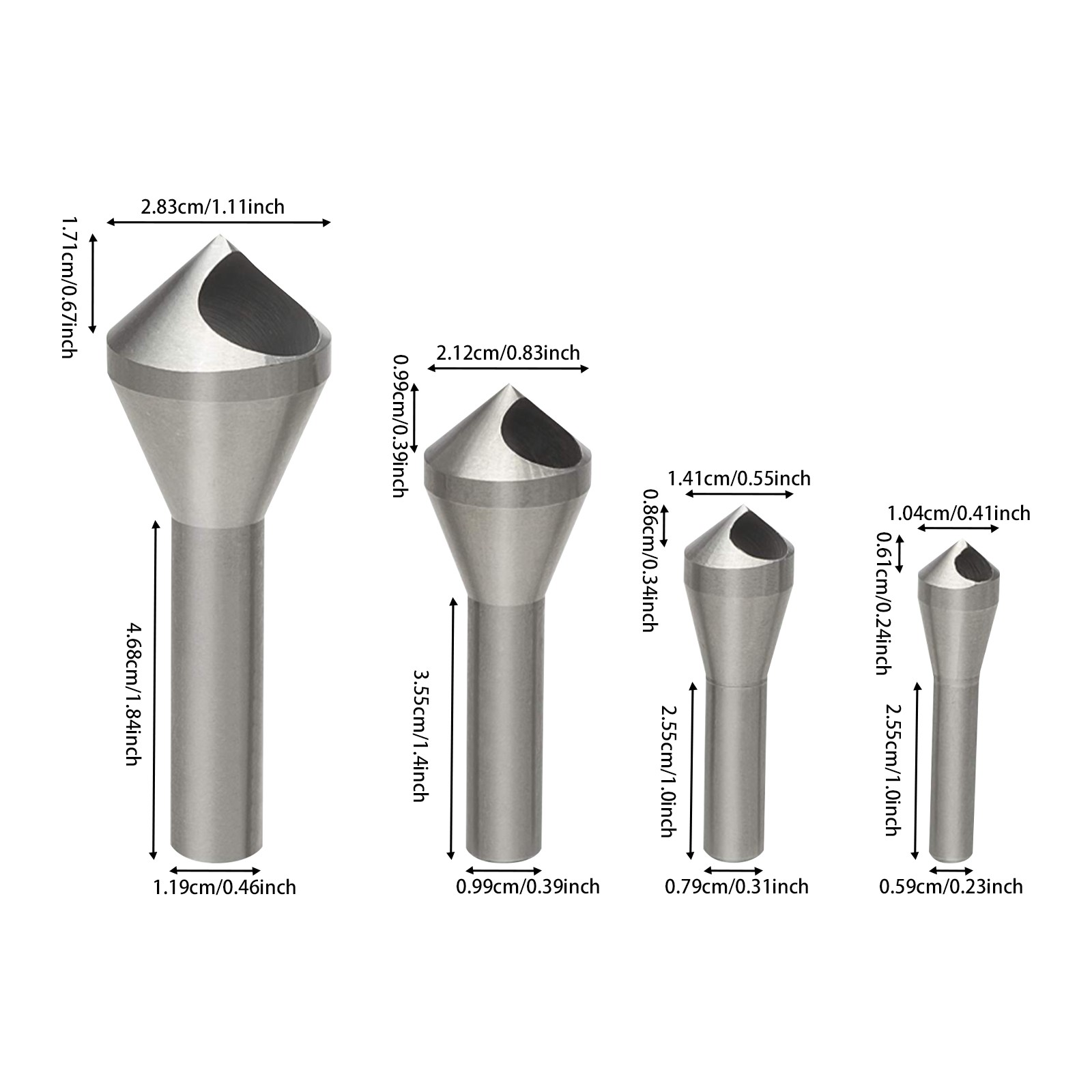 4pcs High Speed Steel Woodworking Bits, Countersink Deburring Tool Set Silver