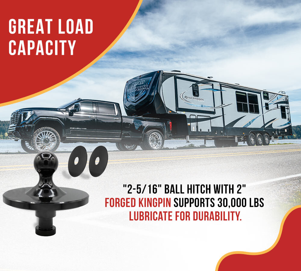 Kingpin to 2-5/16" Gooseneck Ball Hitch Adapter w/ Rings Fit for Tractor, Black