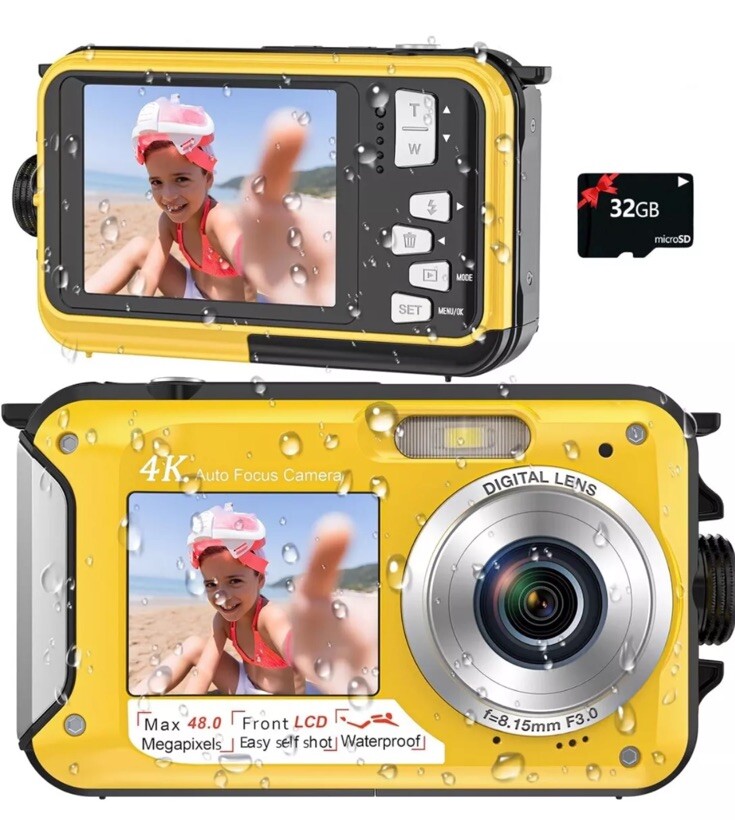 4K Underwater Camera 11FT Waterproof with 32GB Card 48MP Autofocus Dual-Screen..