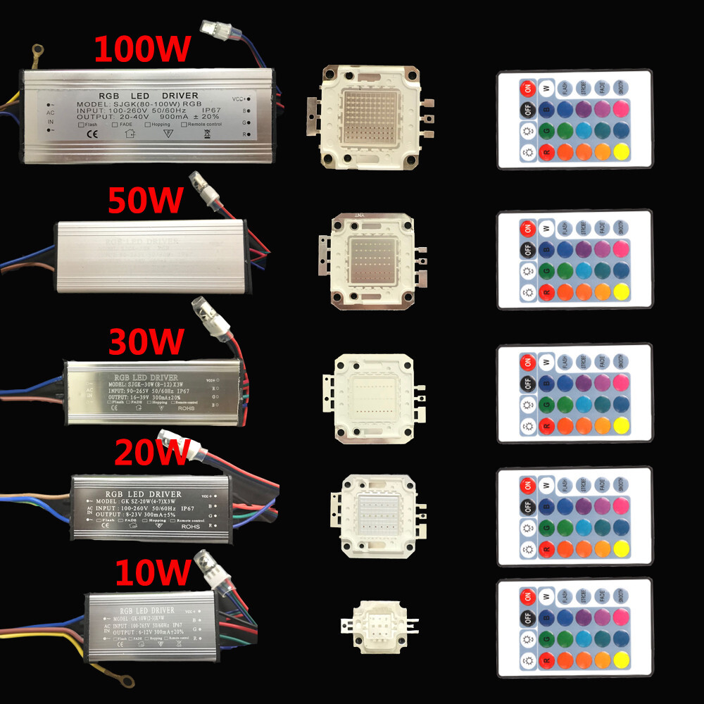 RGB led chip 10W/20W/30W/50W/100W RGB driver 24Key Remote for floodlight bulbs