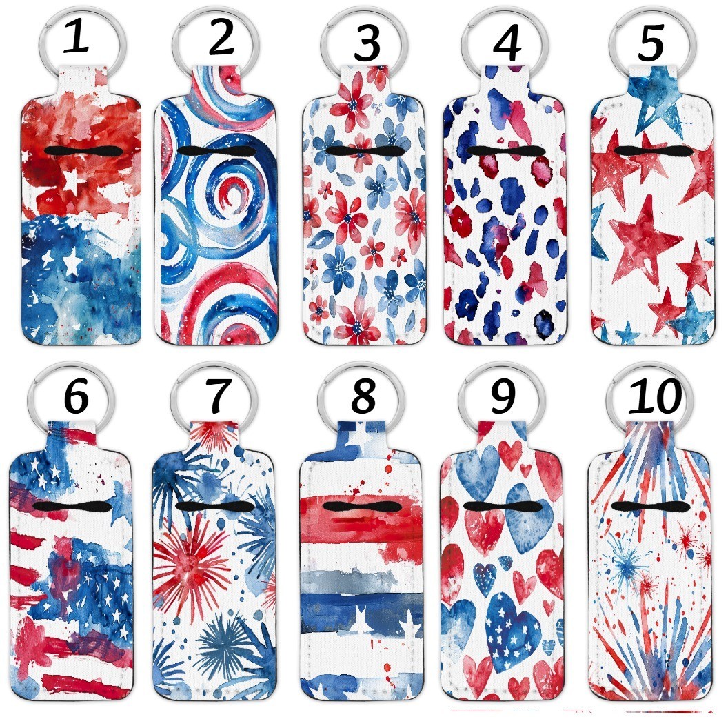 4th of July USA Key Chain Chapstick Lip Gloss Holder *Choose From 10 Designs*