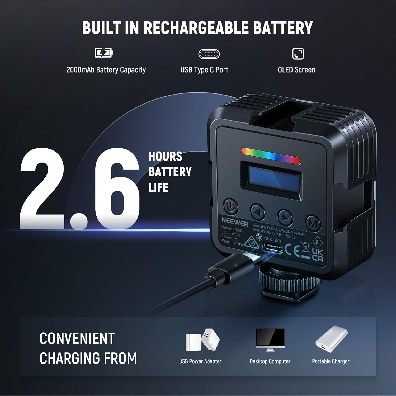 RGB62 Magnetic RGB Video Light with APP Control,2 Pack 360° Full Color