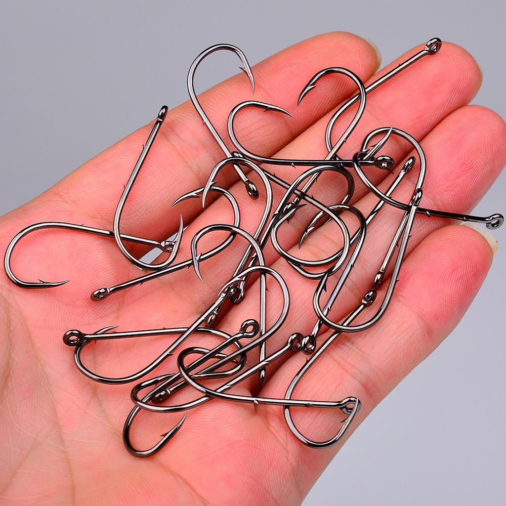 100Pcs Long Shank Fishing Hooks Worm Hooks Black High Carbon Steel Hooks 11#-7#