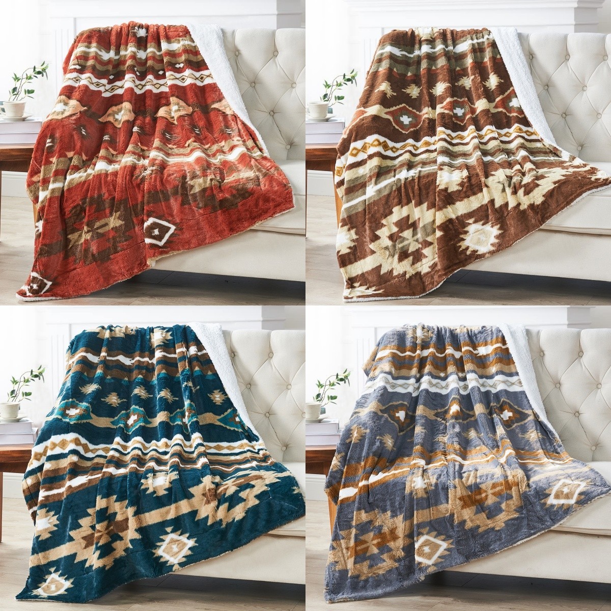 Southwest Sherpa Fleece Throw Blanket – Ultra Soft Reversible & Cozy Plush Gifts