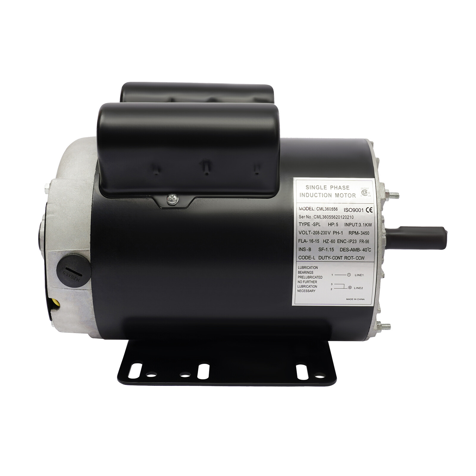 5HP Air Compressor Motor, 5/8" Shaft, 208-230V, Durable Performance