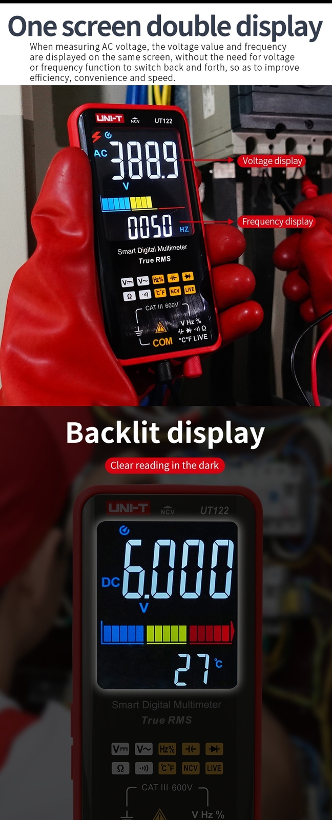 UNI-T Smart True RMS Multimeter Digital Volt meter Cap NCV Live Wire Temp Tester
