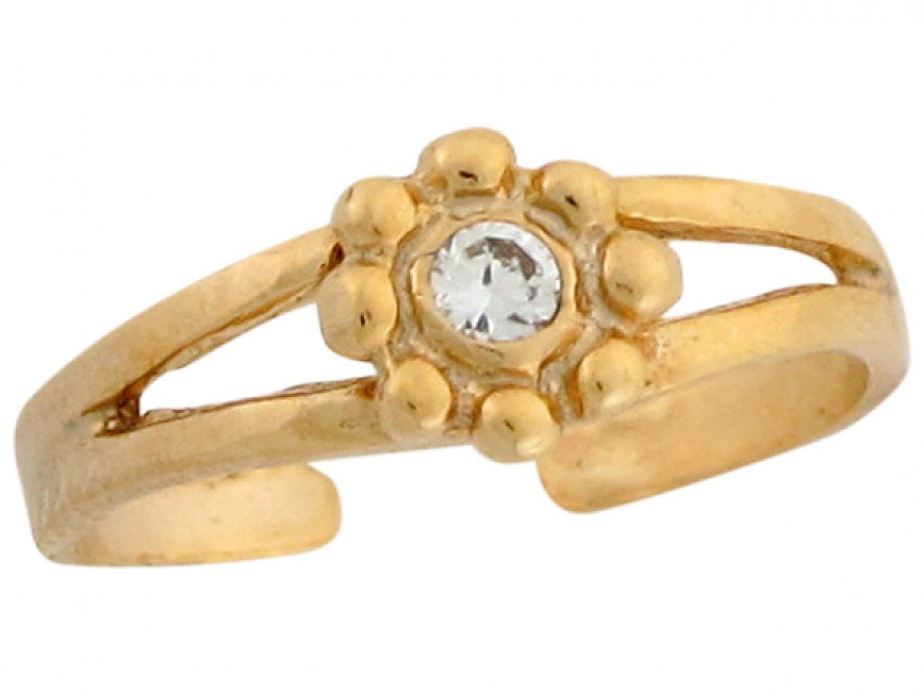 10k or 14k Yellow Real Gold White CZ Flower Cute Womens Toe Ring