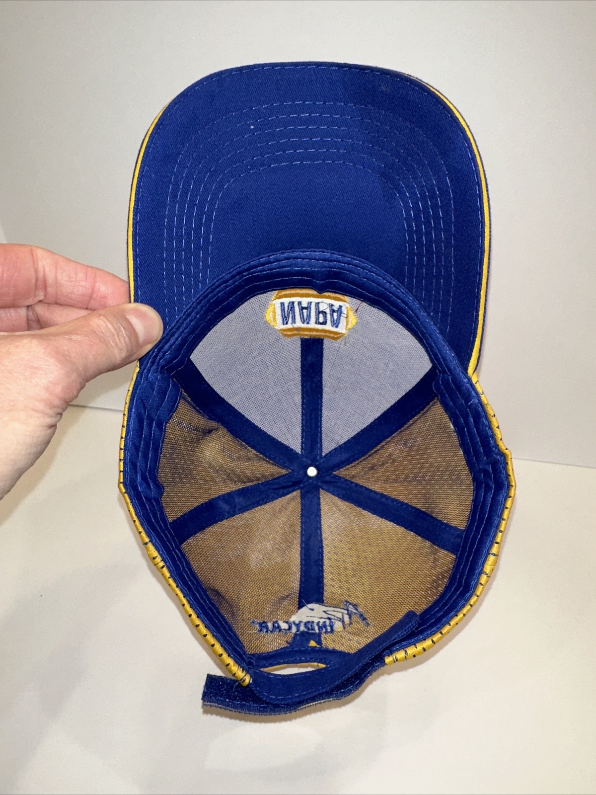 NAPA Racing Hat Cap Royal Blue Yellow Mesh Fabric Hook Loop Embroidered