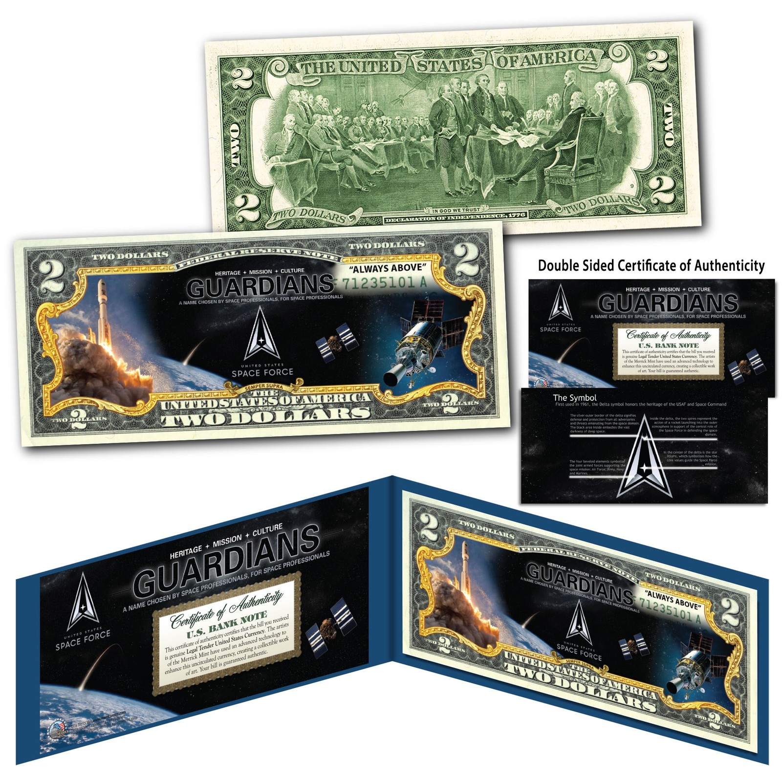 United States SPACE FORCE GUARDIANS 6th Military Branch USSF Authentic $2 Bill