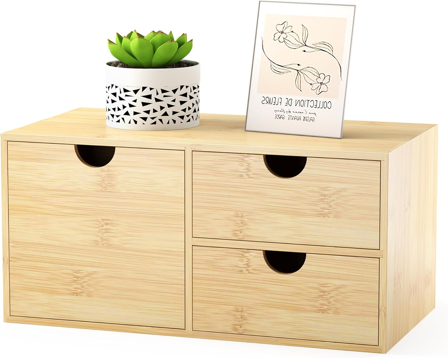 Wisuce Desk Organizer with Drawers - Bamboo Desktop Organizer Storage | White-Na