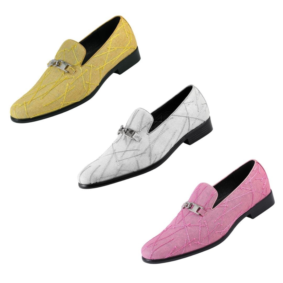 Amali Bower Men’s Synthetic Loafers with Embroidered Detail and Metal Bit