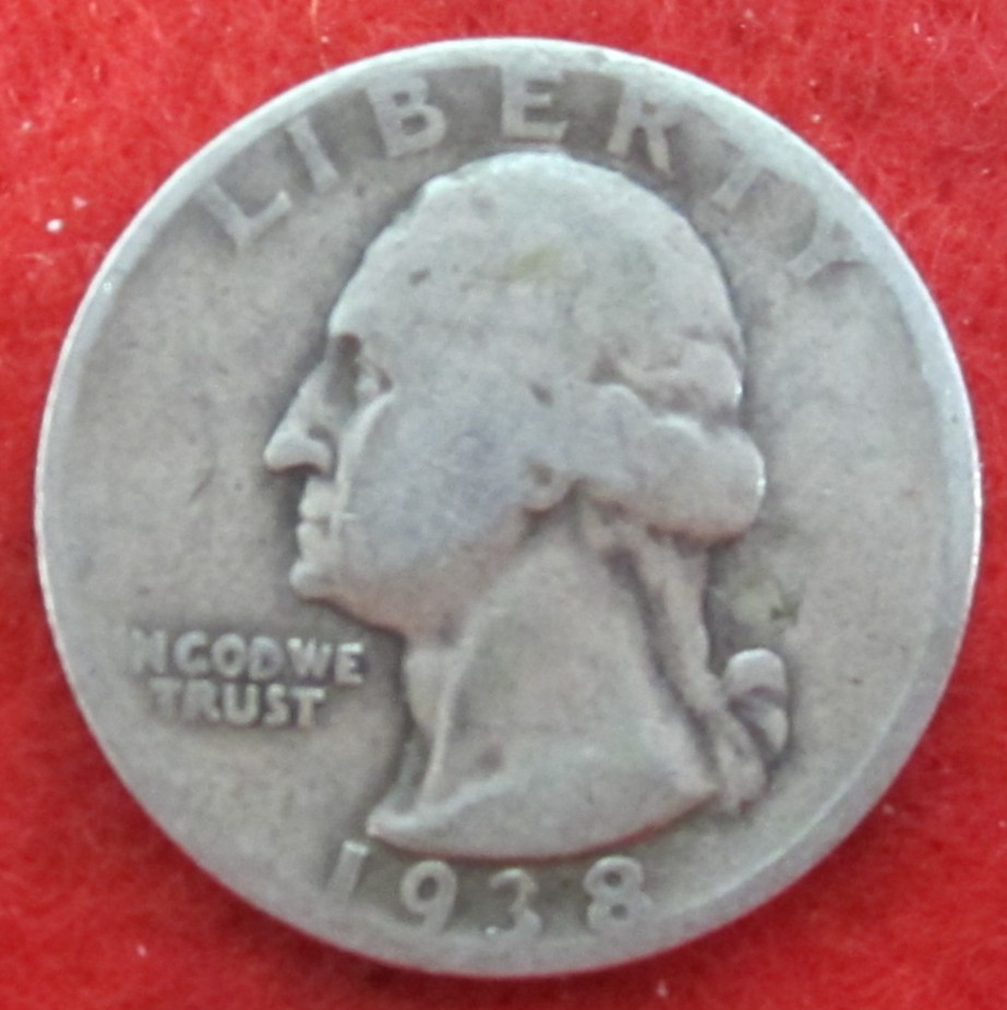 1938 S Washington Silver Quarter - Circulated - Actual Coin L1075