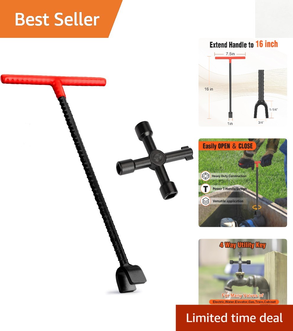 Multi-Functional 16 Inch Water Meter Key – Enforced Steel Design for Durability