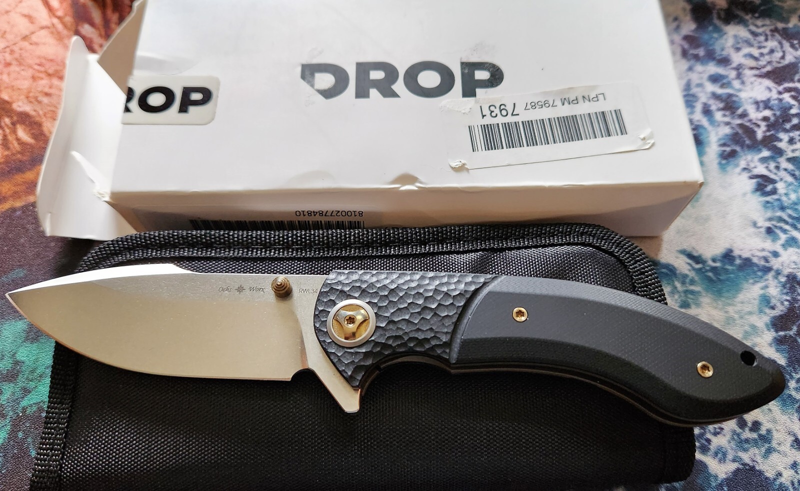 DROP MASSDROP X ERIC OCHS ORCA TITANIUM LINER LOCK KNIFE BLACK G-10 BRONZE RWL34