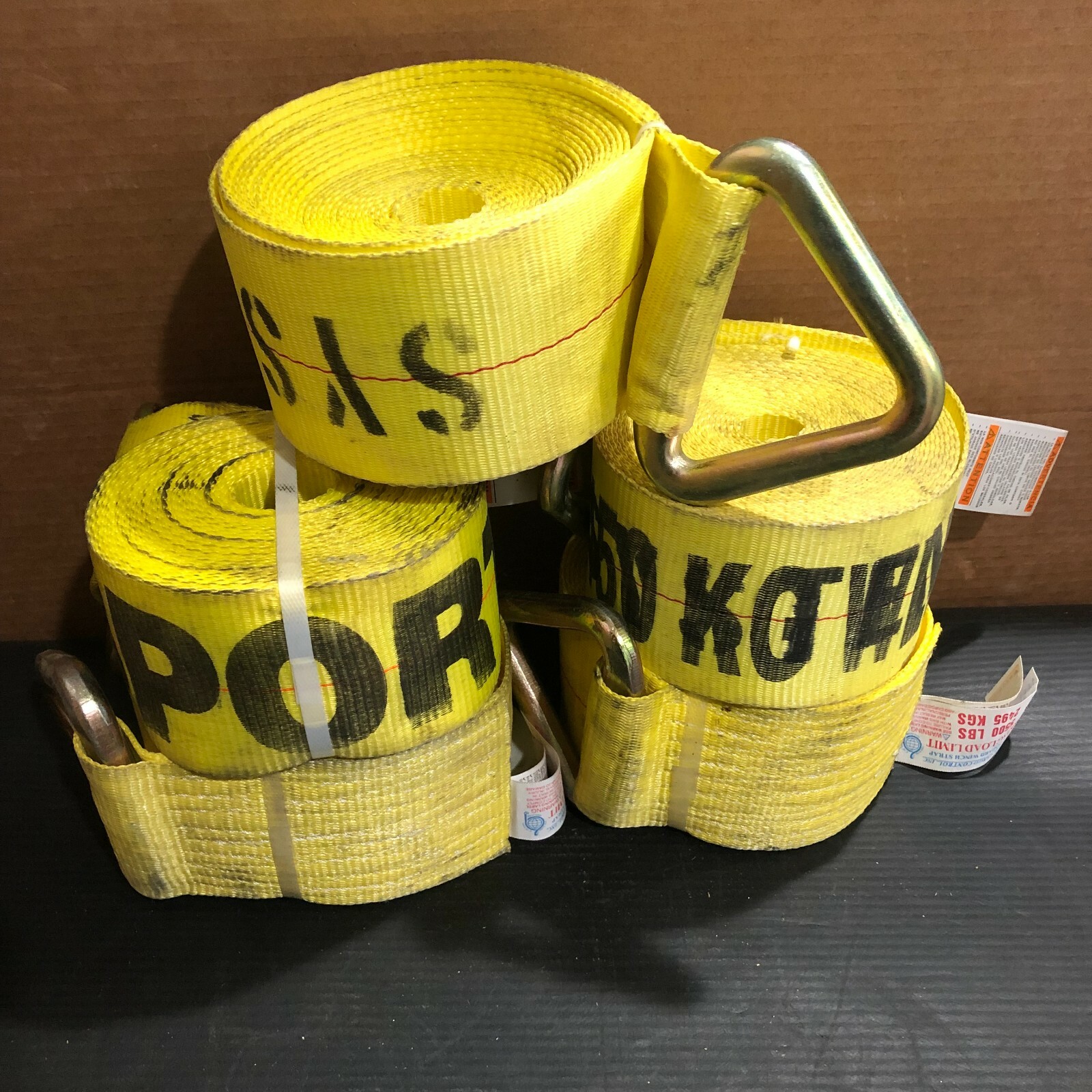 (5 ROLLS) 4" x 20" DELTA YELLOW STRAP WITH D/ RING FLATBED CARGO STRAP FREE SHIP