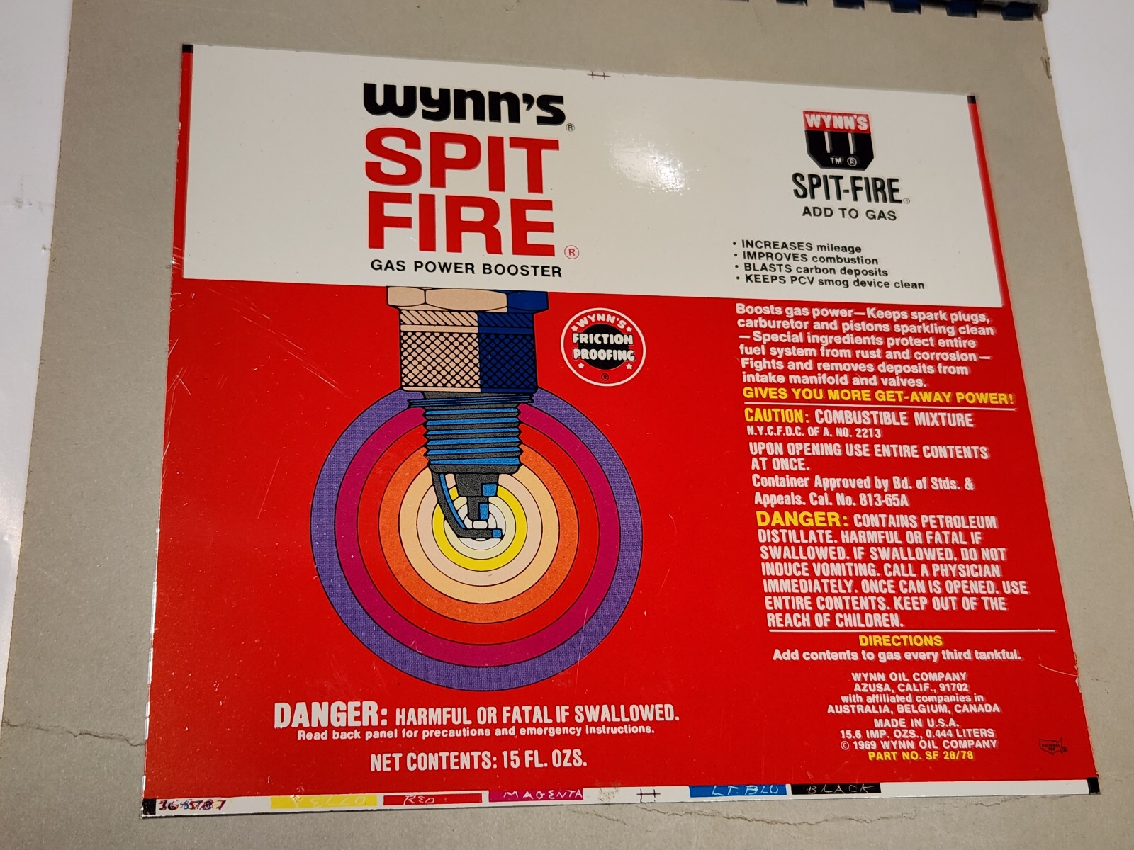 rare CONTINENTAL CAN flat EMPTY WYNN'S BOOSTER ADDITIVE APPROVAL Museum 1970 8w5