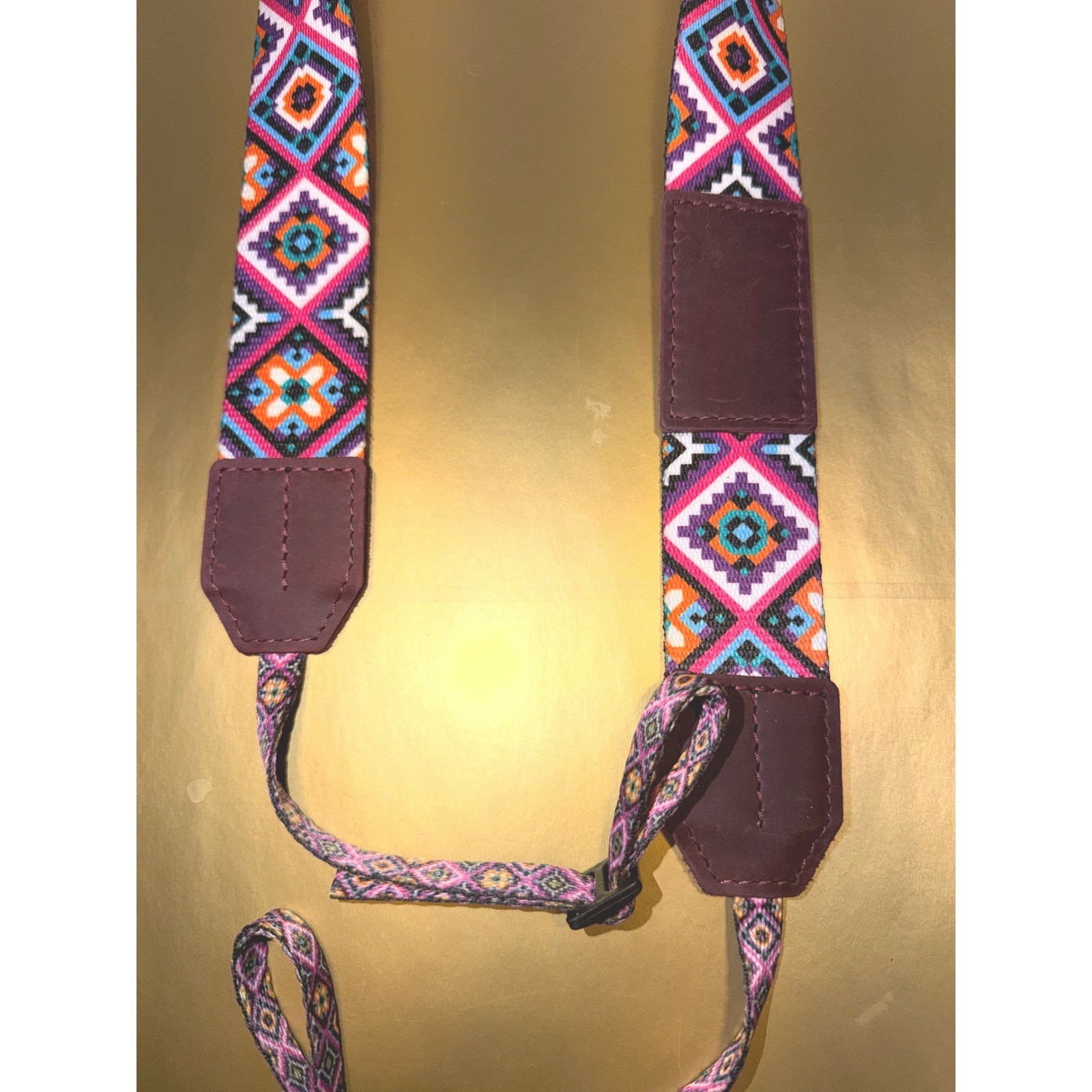 Multicolor Geometric Woven Camera Strap Adjustable Boho Diamond Pattern