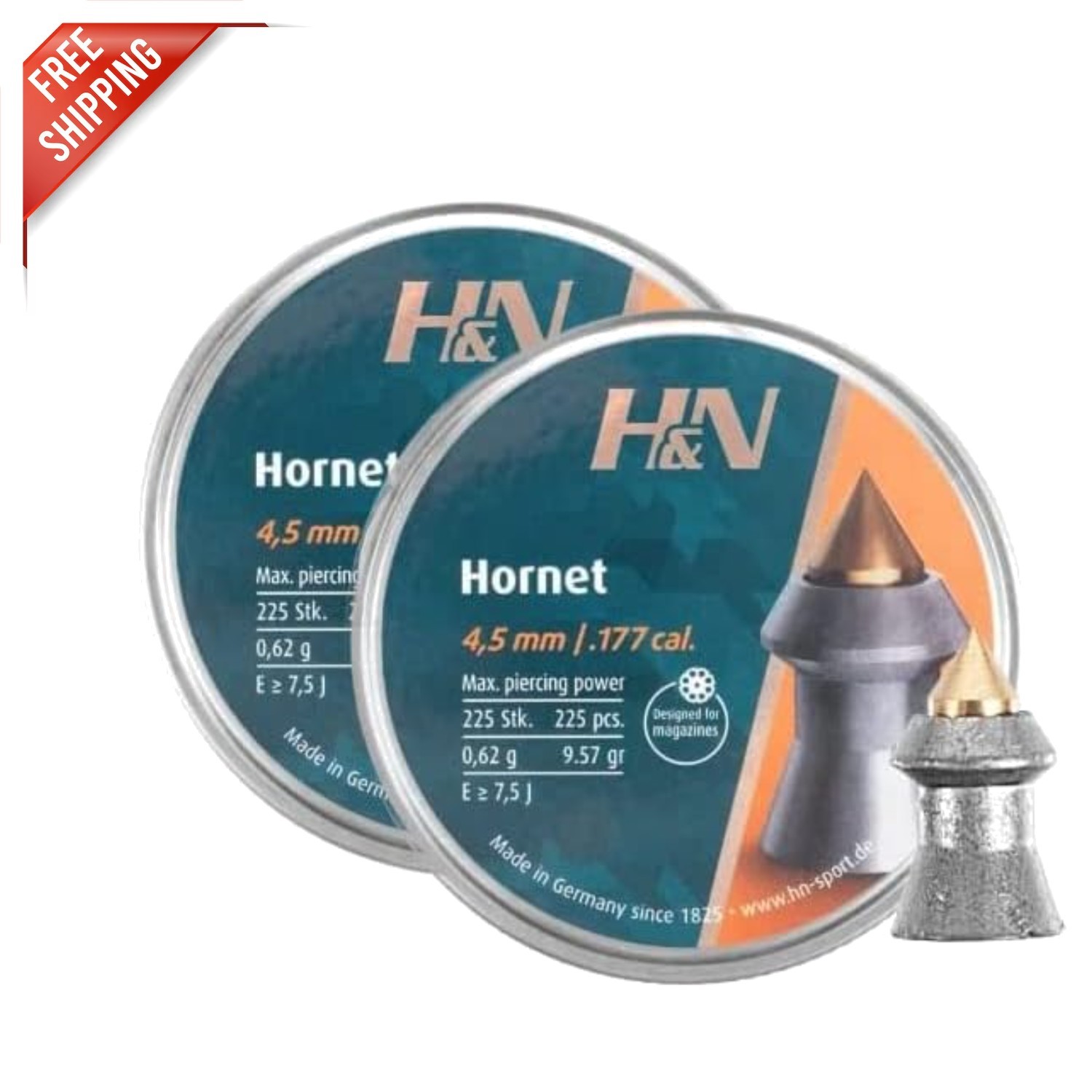 .177 Caliber H&N Hornet Airgun Pellets - 450 Count for Optimal Hunting Success