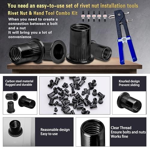 Rivet Nut Tool Kit - 490Pcs Black Zinc - 490 PCS