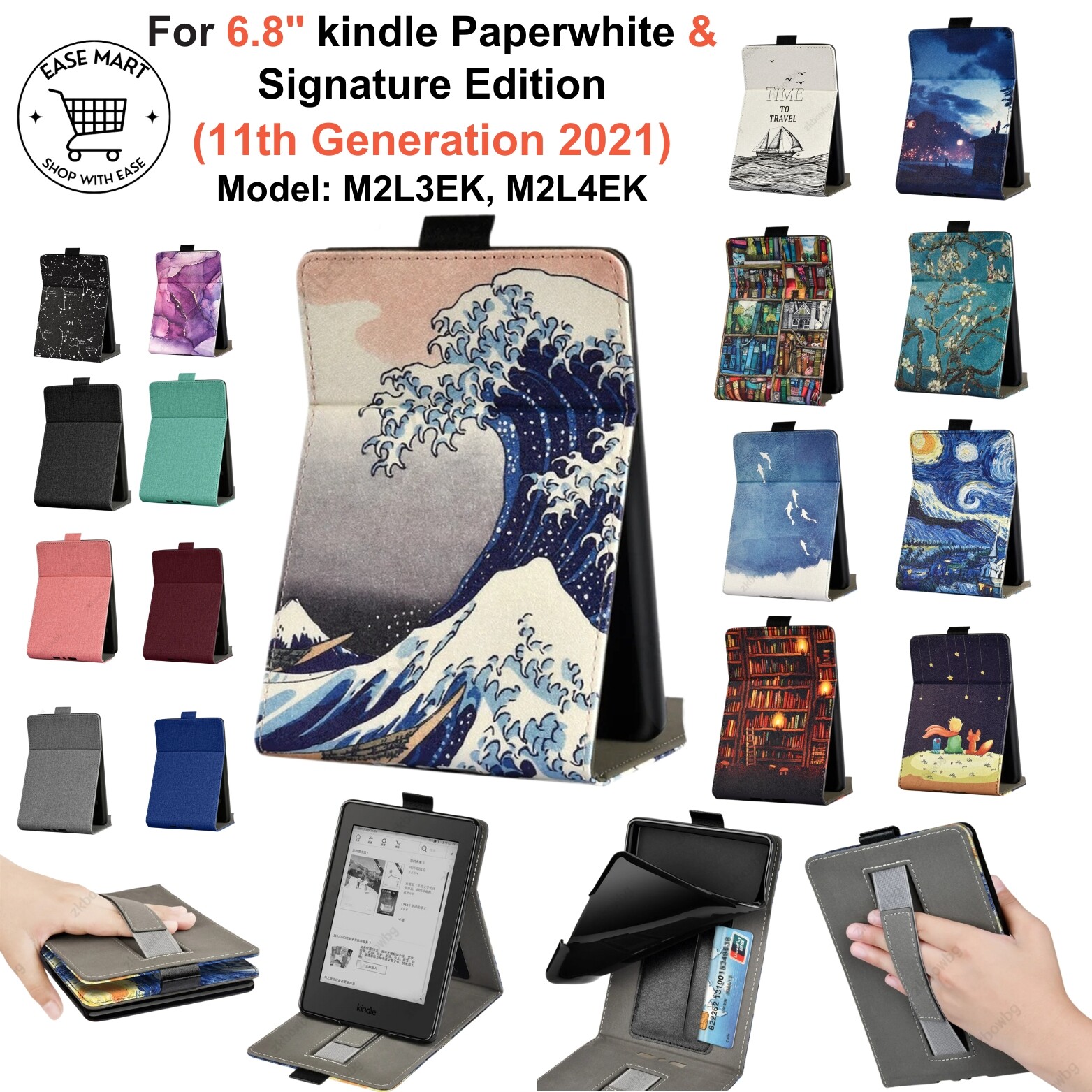 Stand Case for Amazon Kindle Paperwhite 11th Gen 2021 6.8'' PU Leather Cover