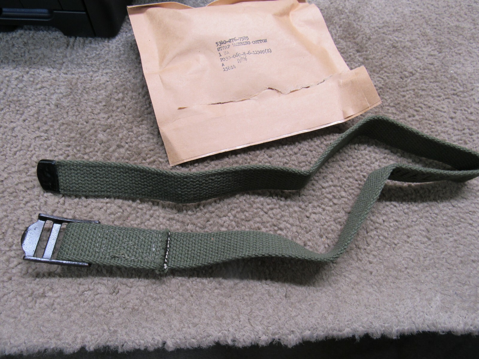 US Vietnam Era Webbing Strap NOS DATED 9/1966 1" X 27" INCHES OG 107 GP