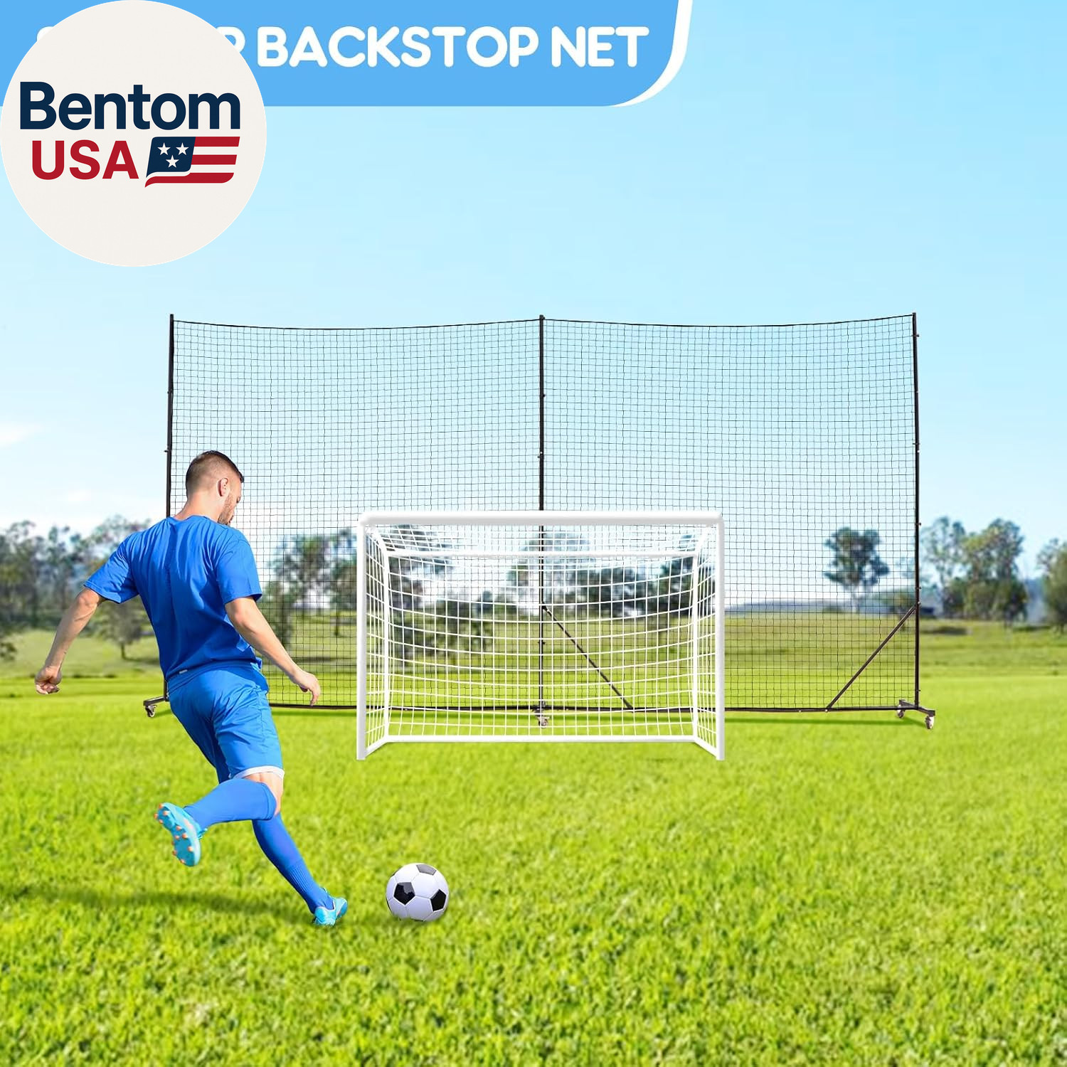 Ball Stop Net System with Wheels Movable Socketed Ball Stop Net Sports Netting B