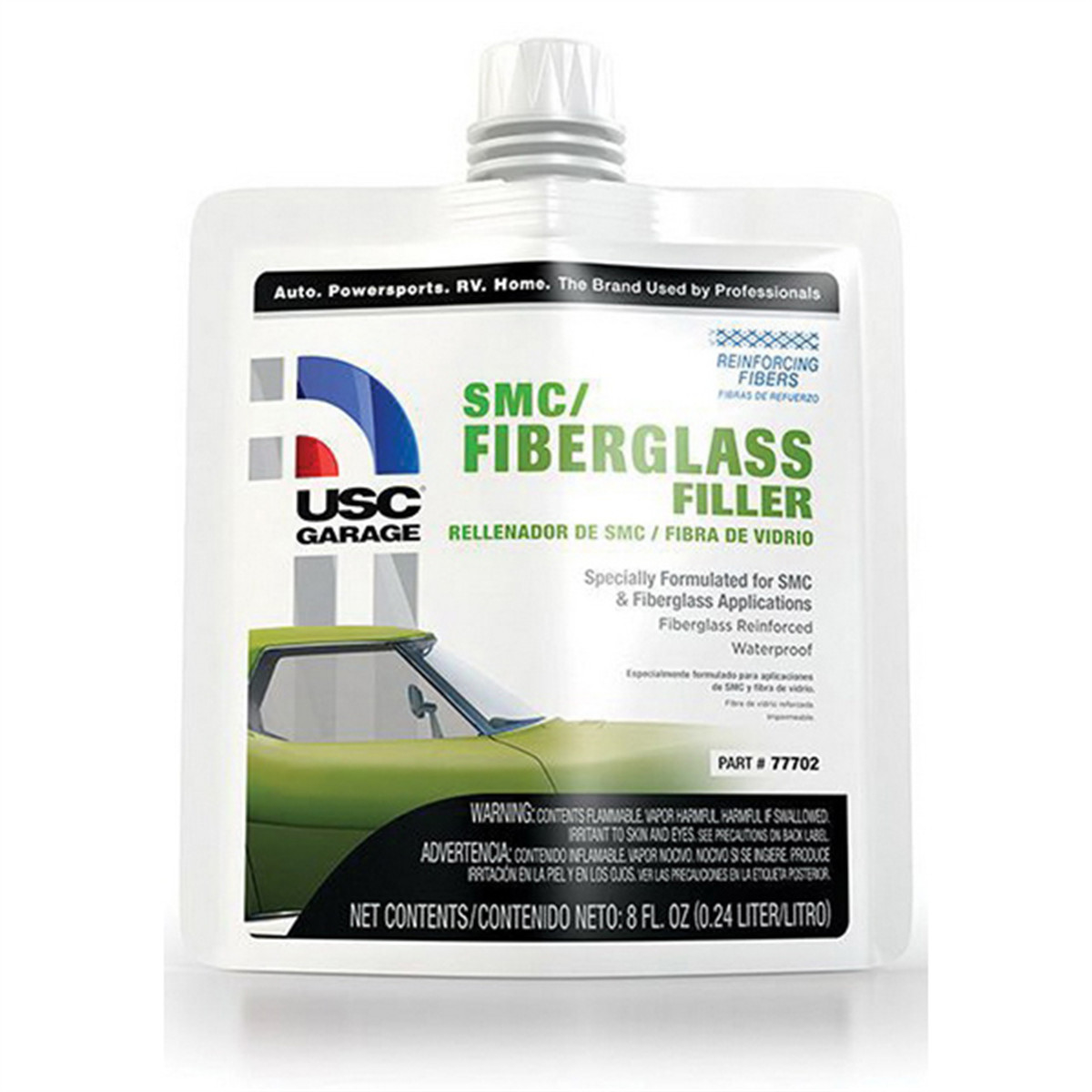 US Chemical 77702 SMC/Fiberglass Filler, 8 oz Pouch, Gray-Green, Liquid