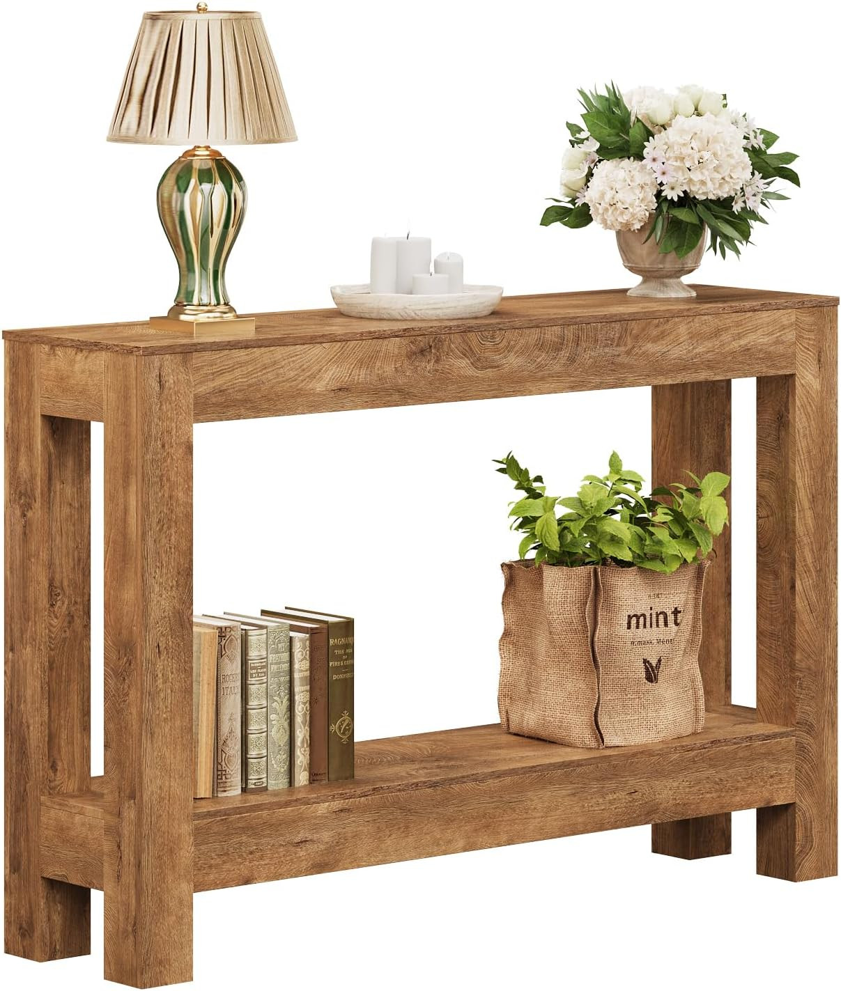 Farmhouse Console Table, 47 Inches Entryway Console Table, Wooden Rectangular So