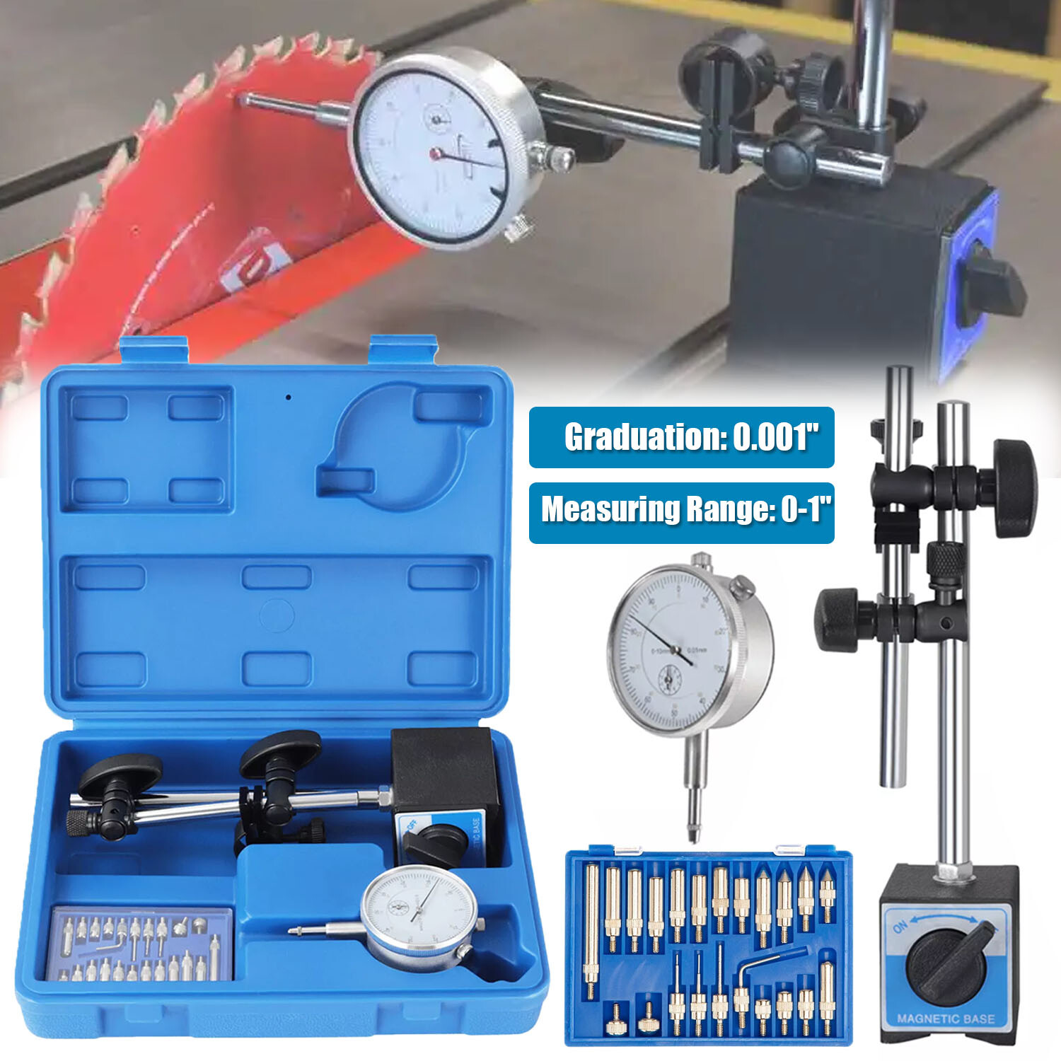 Dial Indicator with Magnetic Base and Point Precision Inspection Set