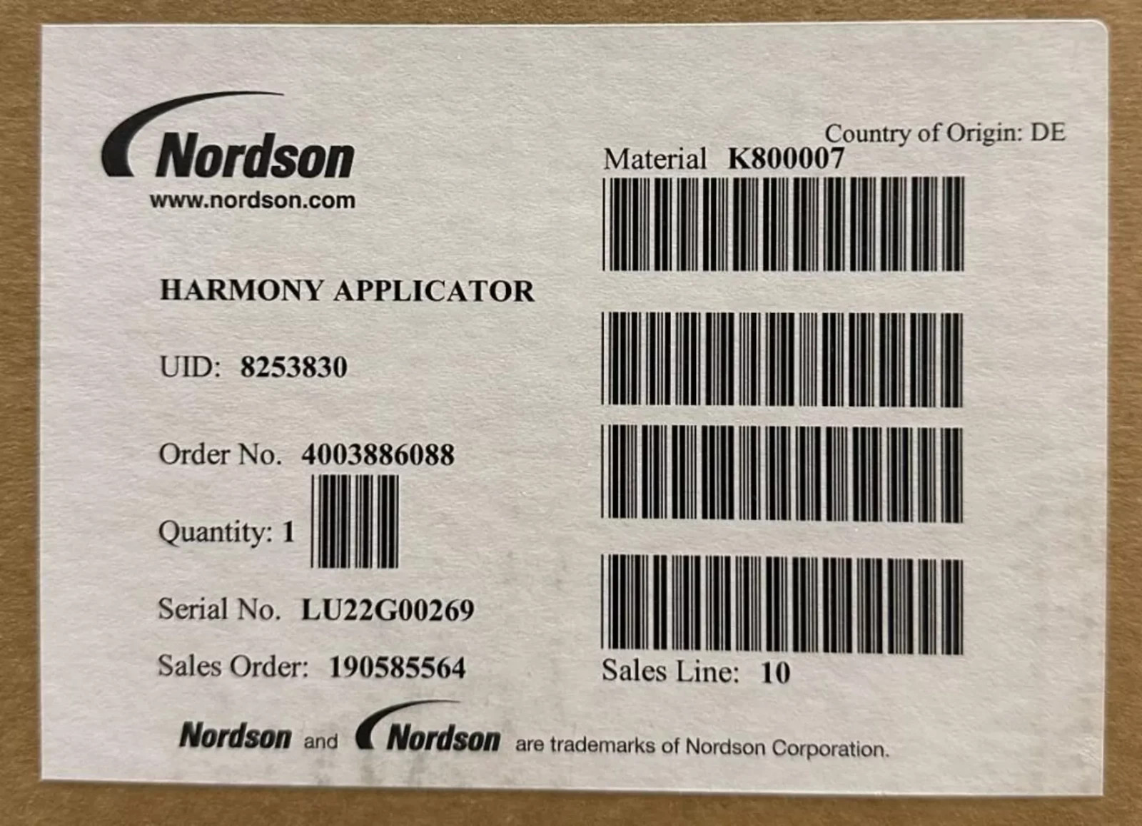 Nordson 8253830 Harmony Applicator Nonwoven Hygiene