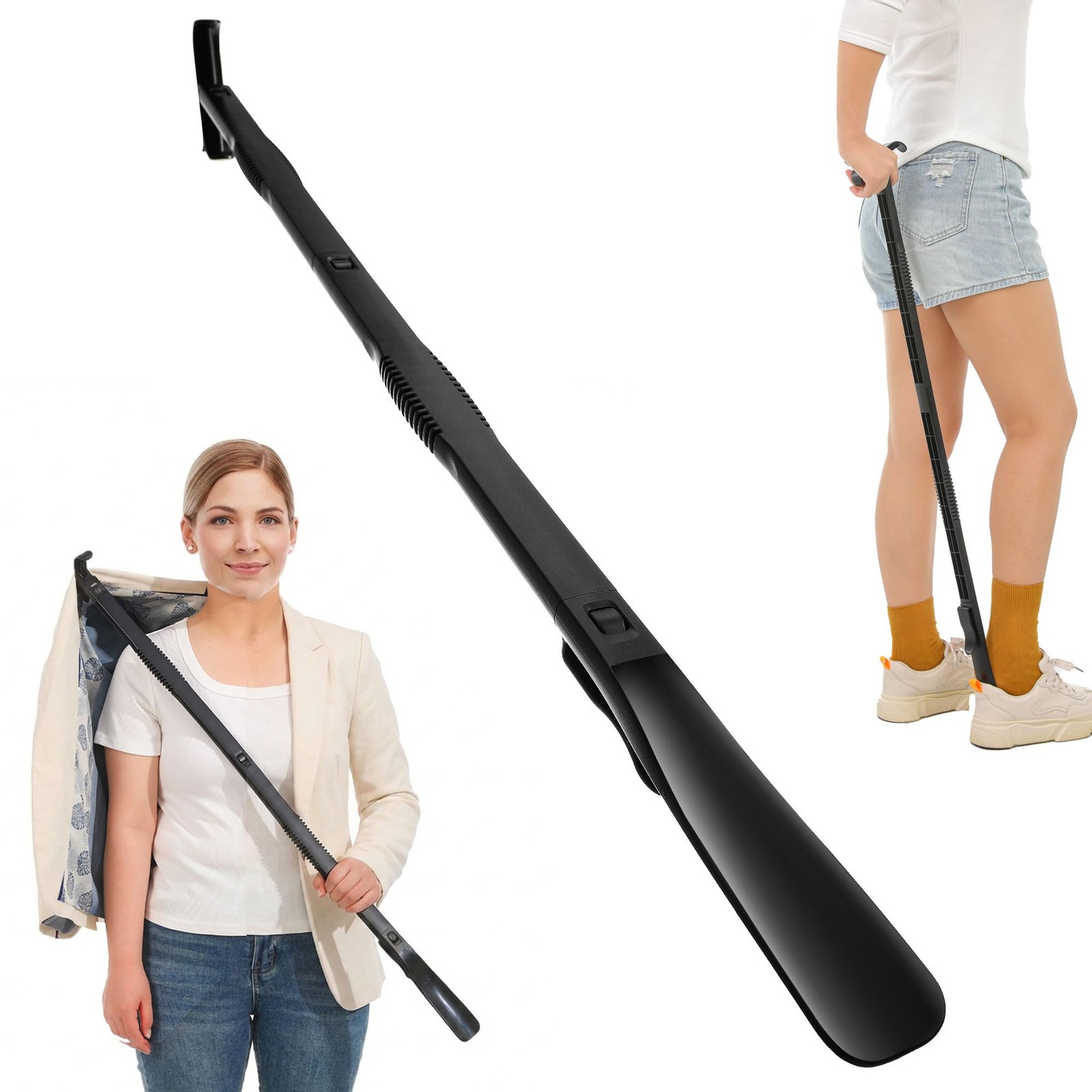 36 Inch Adjustable Long Handled Shoe Horn - Dressing Stick Aid 36 Inch, Black