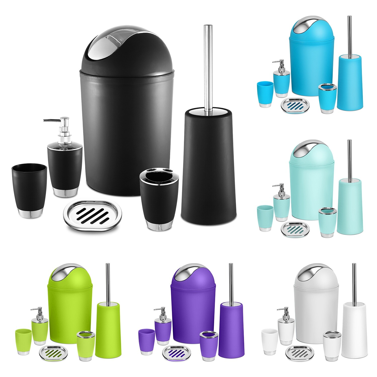 6Pcs Bathroom Accessories Set Toothbrush Holder Soap Dispenser Toilet Brush Kits