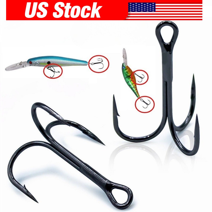 100pcs Fishing Hook Sharp Treble Hooks Size 1 2 4 6 8 10 12 Red Black Silver