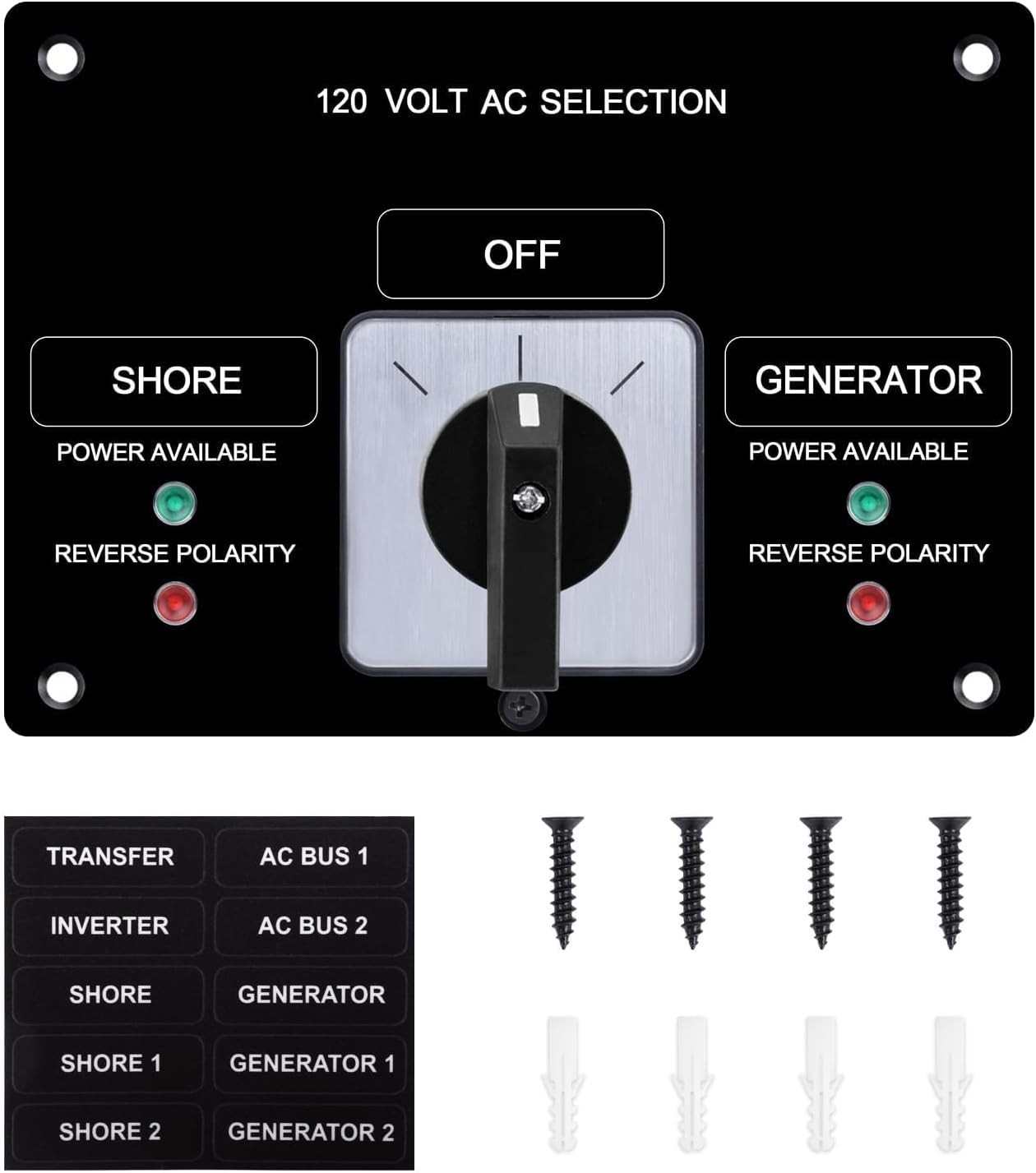 AC Rotary Selector Switch Panel - 120V 30A, 2 Position Marine Power Transfer