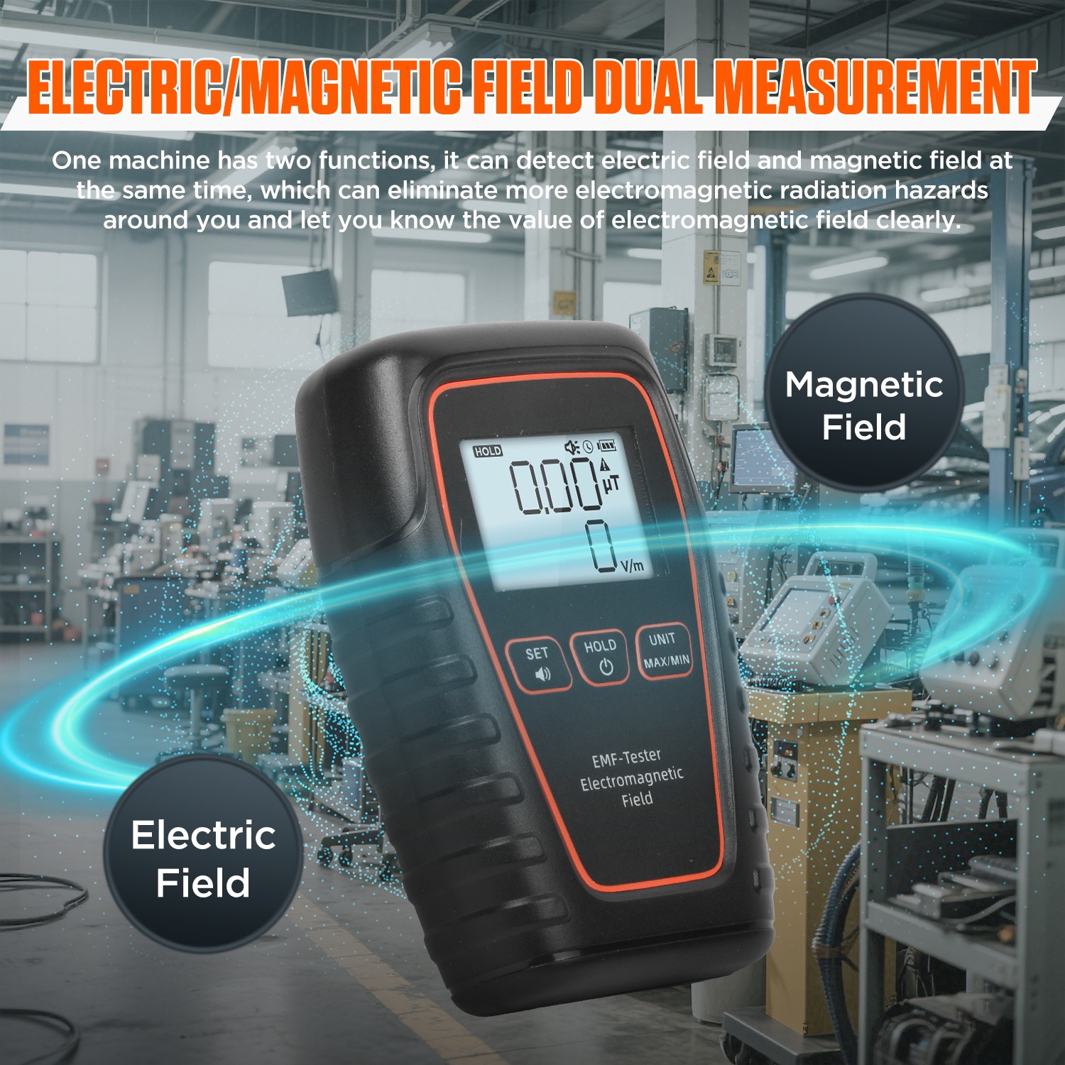 Electromagnetic Field Radiation Detector Digital EMF Meter W/ Sound-Light Alarm