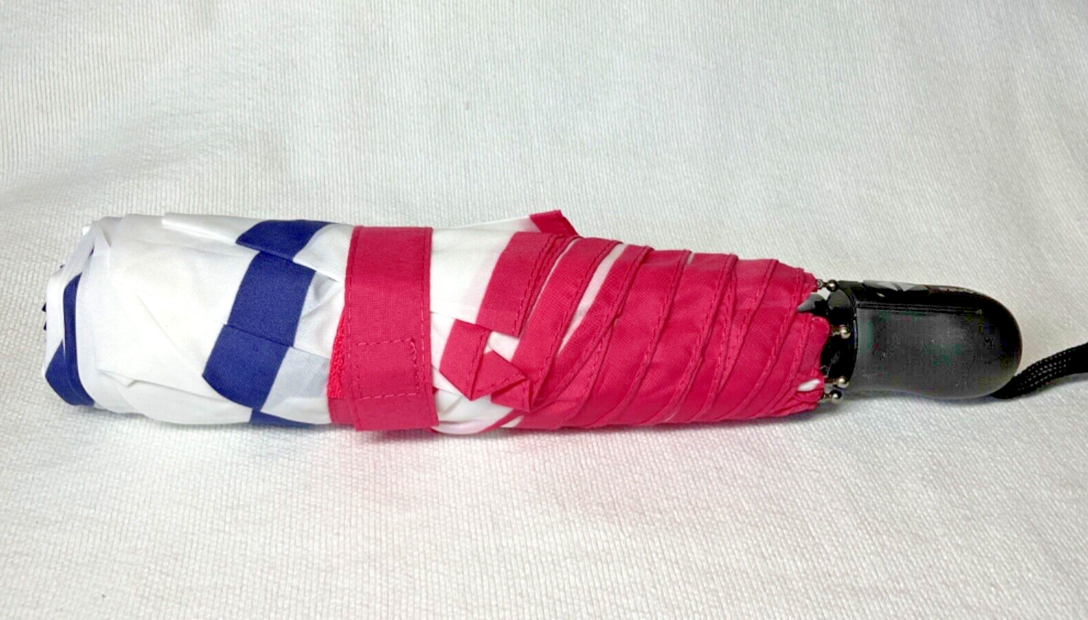 SAMSONITE UMBRELLA & CASE AUTO OPEN AND CLOSE BLUE PINK WHITE STRIPE NWT