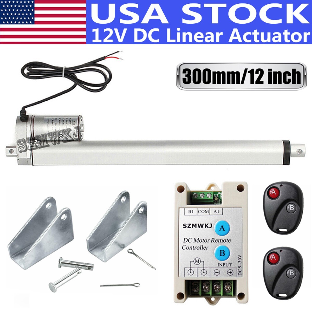 Heavy Duty 12" Stroke Linear Actuator W/ Wireless Control Kit 220lbs DC12V Motor