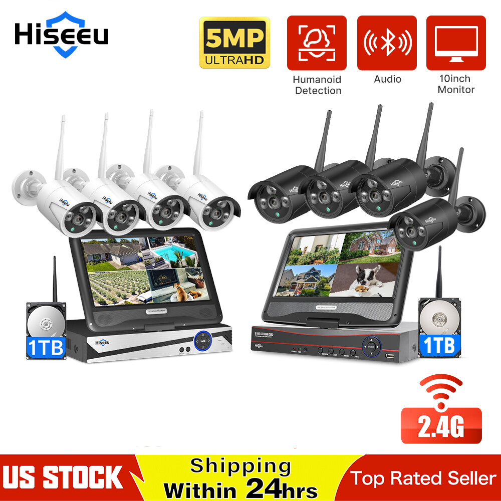 Hiseeu 10CH 2K 5MP WIFI NVR HDD Wired Security Camera System with Monitor